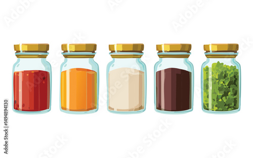 Variety Spice Jars Kitchen Ingredients - Vector Illustration
