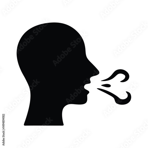 Silhouette of a person breathing, exhaling, or expressing air from lungs