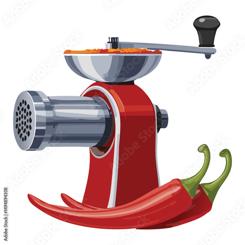 Traditional Hand Grinder Red Chilies - Vector Illustration