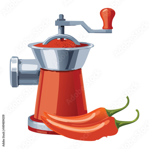 Grinder Chili Processing Machine - Vector Illustration