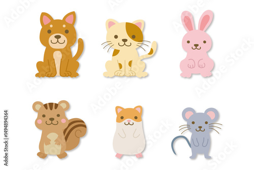 Playful Cartoon Animal Set: Dogs, Cats, Rabbits, Squirrels, Hamsters, Mice in Flat Design for Kids' Activities & Nursery Decor