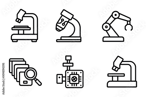 Research and science outline icons set – linear, laboratory, microscope symbols