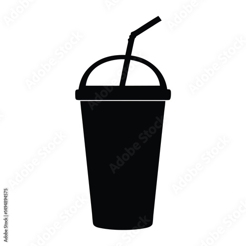 Black silhouette of disposable cup with dome lid and drinking straw