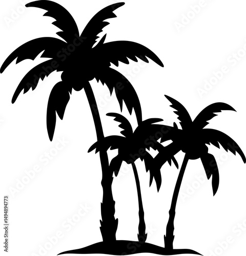 Tropical beach vector illustration with silhouetted palm trees at sunset