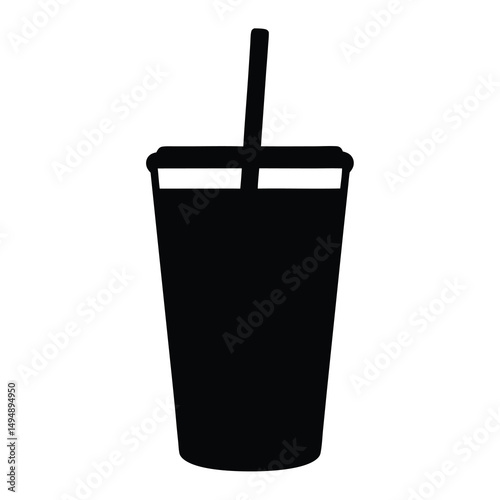 A simple black silhouette of a takeaway cup with a straw