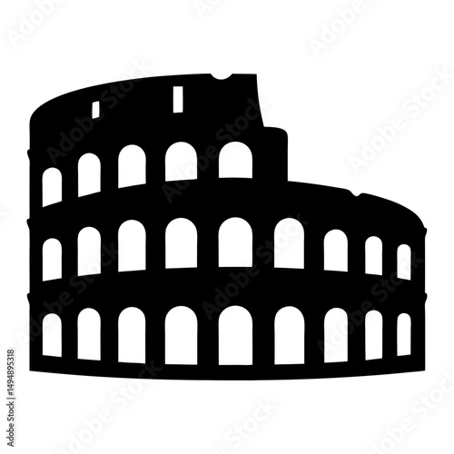 Simple Black and White Silhouette of the Colosseum in Rome, Italy