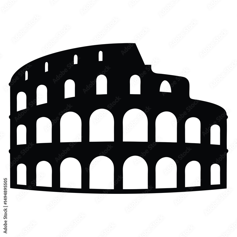 Naklejka premium Iconic Colosseum of Rome in Black Silhouette Against a White Background