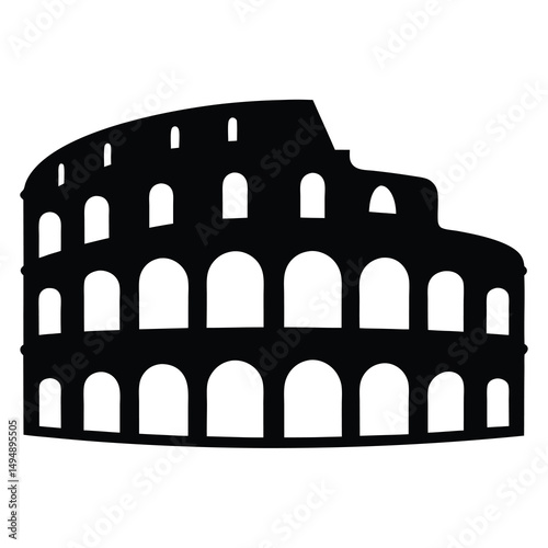 Iconic Colosseum of Rome in Black Silhouette Against a White Background