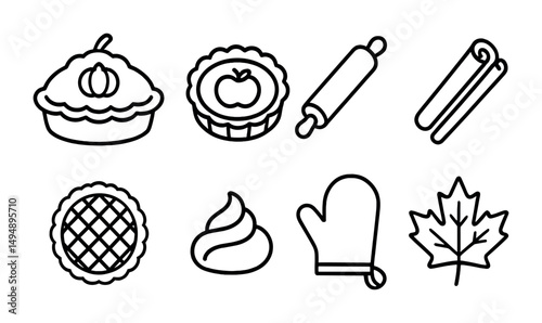 Baking and autumn outline icons set – line, linear, kitchen and seasonal symbols