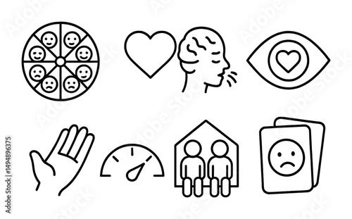 Mental health awareness line icons set – outline, psychological wellness symbols