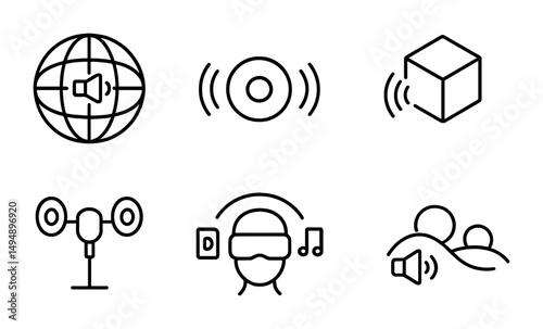 Music and sound outline icons set – linear, line, audio and technology symbols