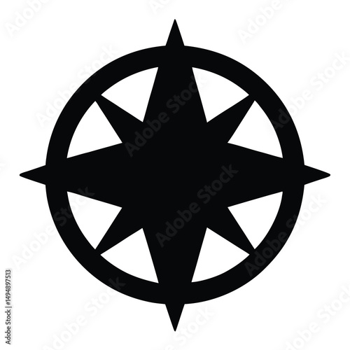 Canvas Print Stylized windrose compass rose design in black and white graphic format
