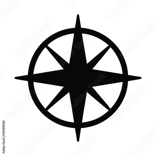 Simple Compass Rose with Eight Points Inside a Circle in Black