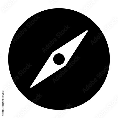 Simple black and white compass icon for navigation and direction finding purposes