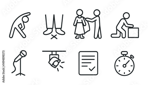 Fitness and exercise icons set – outline, linear, workout and gym symbols