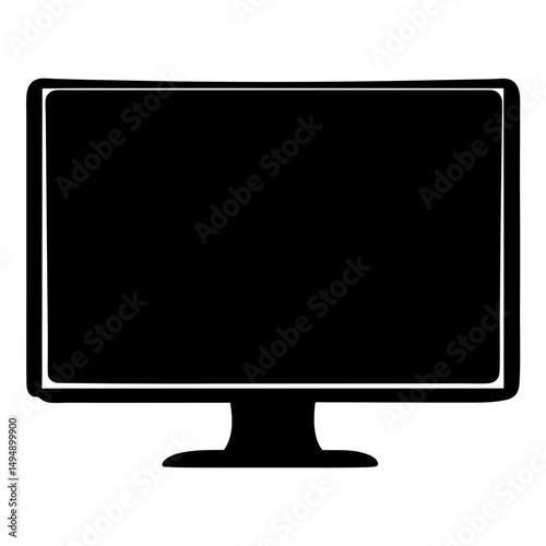Black silhouette of a retro computer monitor with stand, isolated design