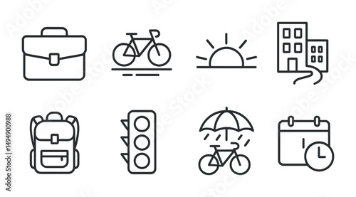 City and commuting outline icons set – line, urban, transportation symbols