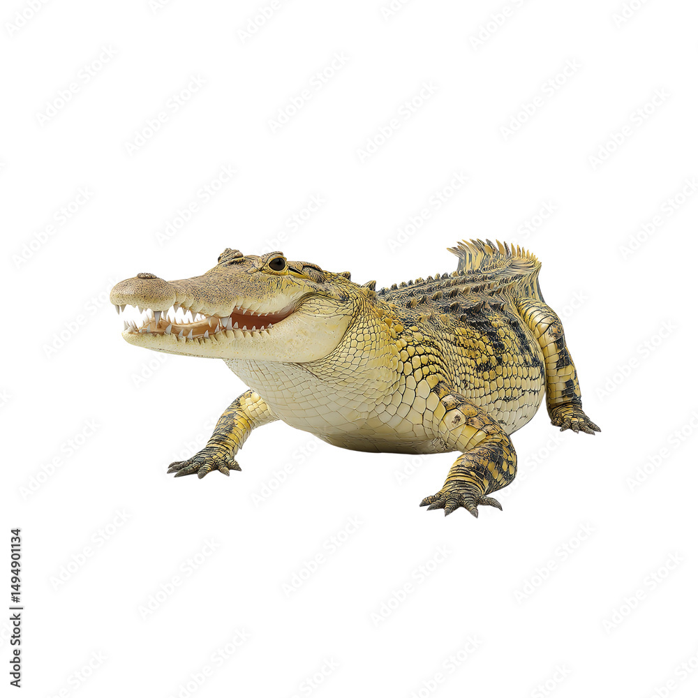 Naklejka premium Young Freshwater Crocodile (Crocodylus johnstoni) on White Background