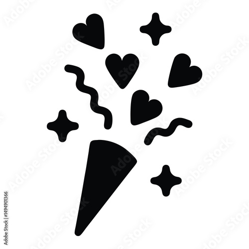 Celebration popper explosion of hearts and stars icon for joyful occasions
