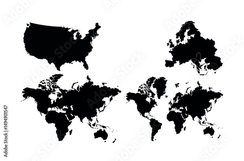 minimal country and continent shape