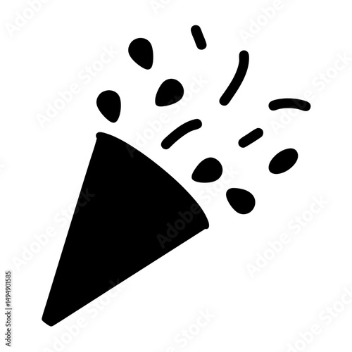 Stylized image of a party popper exploding with confetti, ready for celebration