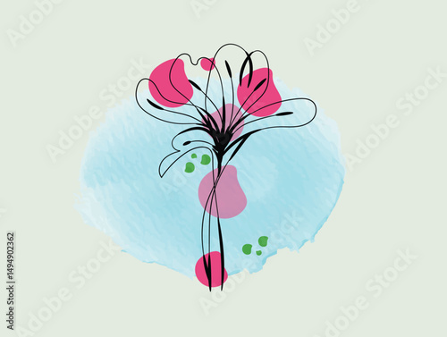 Abstract Watercolor Flower Illustration with Pink and Green Accents