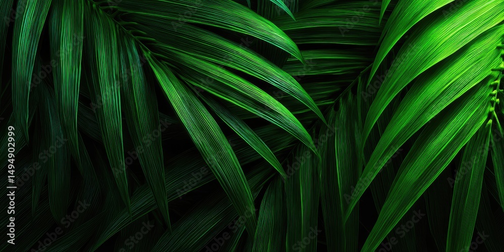 Fototapeta premium Deep green foliage textures of tropical plants.