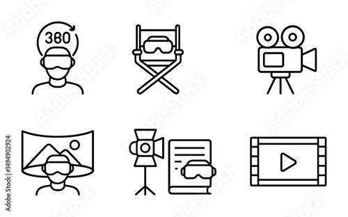 Virtual reality outline icons set – headset, digital, immersive technology symbols