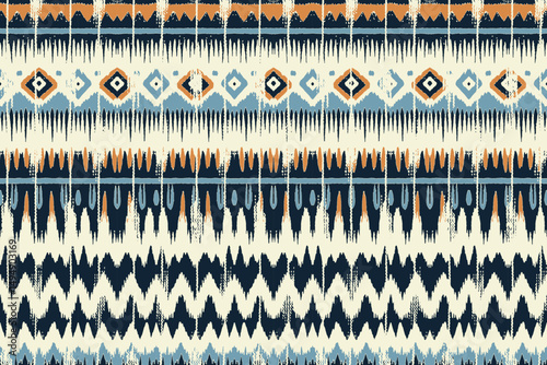 Ikat geometric ornament with diamonds. Ikkat. Seamless pattern. Aztec style. Tribal ethnic vector texture. Folk embroidery, Indian, Scandinavian, Gypsy, Mexican, African rug, wallpaper.