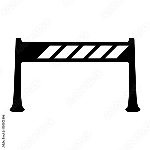 Isolated black and white illustration of a road closed sign, indicating danger