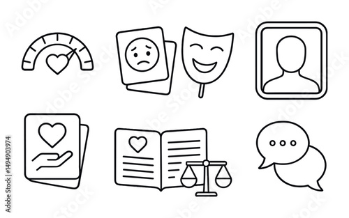 Mental health outline icons set – line, wellness, therapy and counseling symbols