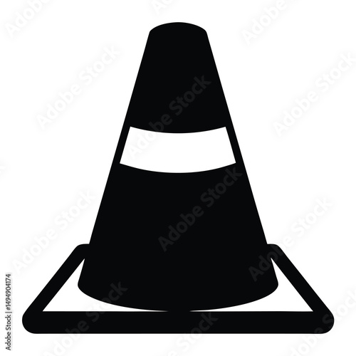 A stylized black traffic cone, warning and safety icon representation
