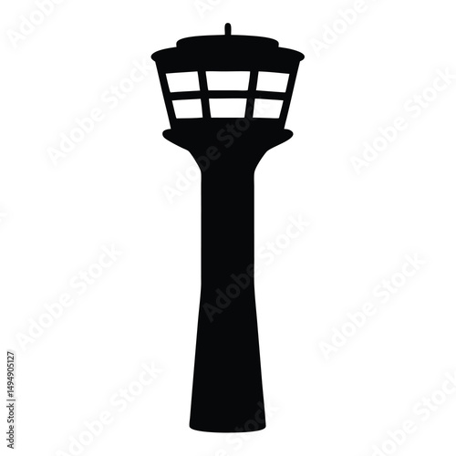 Black silhouette of a vintage style tower against a white background