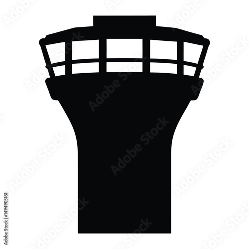 Silhouette of an airport control tower for managing flights effectively and safely