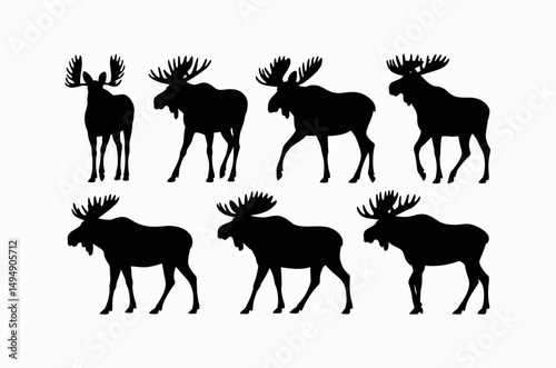 Wild Moose Silhouette with Antlers Vector