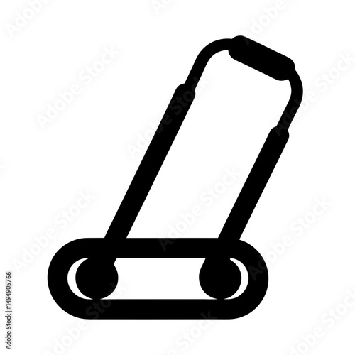Stylized illustration of a push lawn mower in black and white silhouette