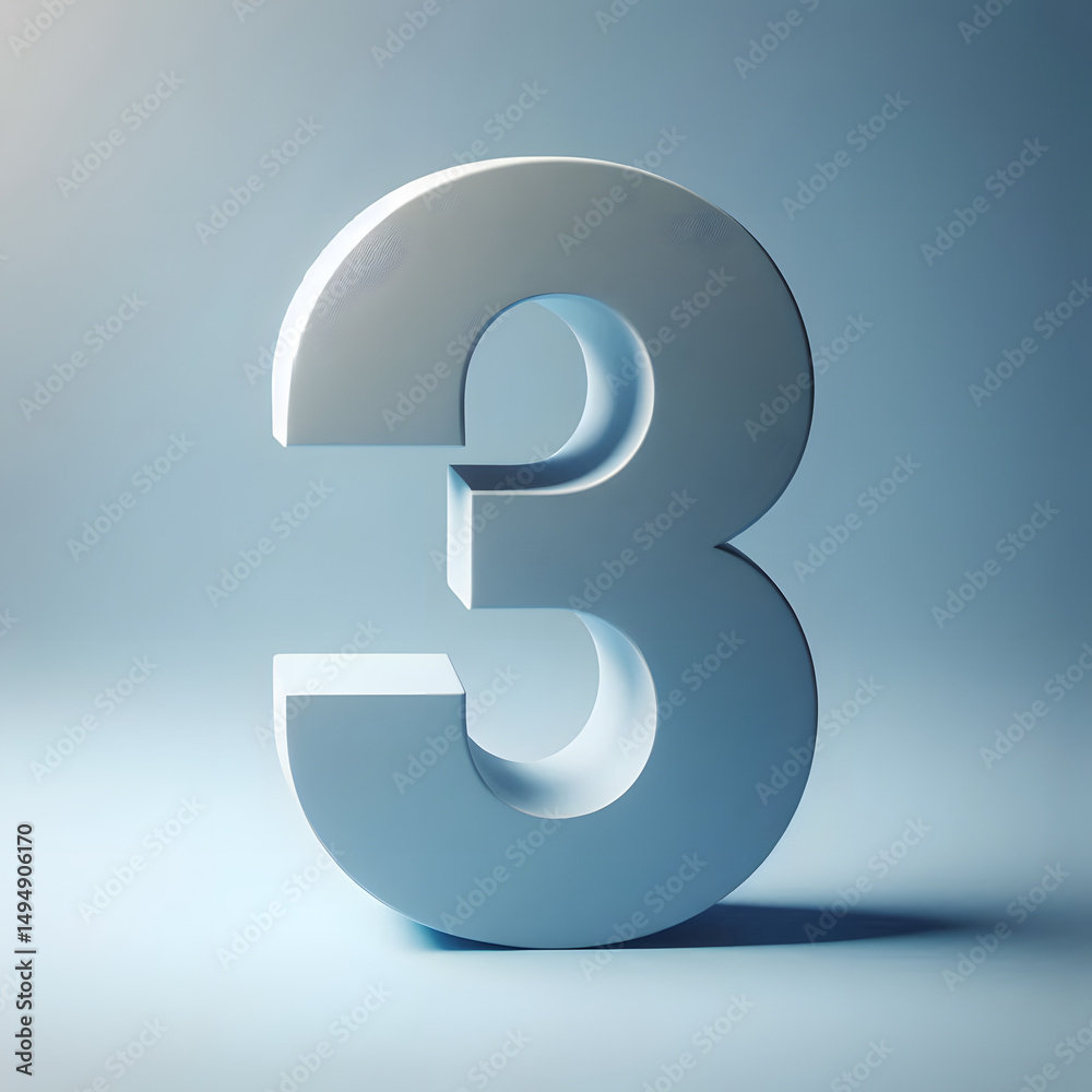 Naklejka premium A bold white number 3 stands out against a sleek gradient blue background creating a modern and eye catching design