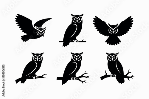 Stylized Owl Bird Silhouette Graphic Icon