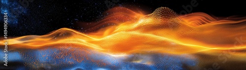 Conceptual Rendering of Nanostructures Assembling in an Abstract Environment with Vibrant Colors and Dynamic Patterns