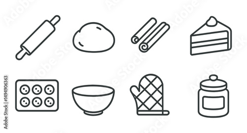 Baking and cooking outline icons set – culinary, kitchen, recipe design symbols