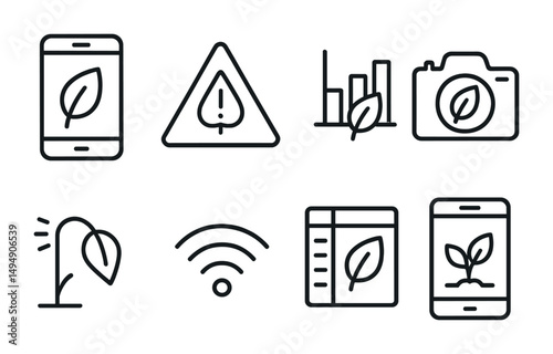 Eco and nature outline icons set – flat, linear, environmental and green symbols