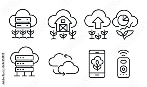 Cloud computing line icons set – linear, outline, technology symbols for data management