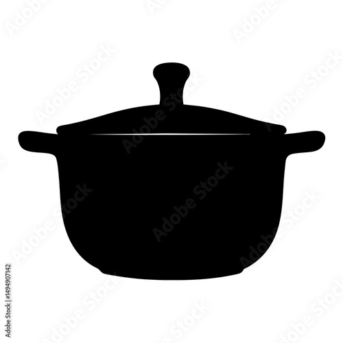 Black silhouette of a cooking pot with a lid on a white background
