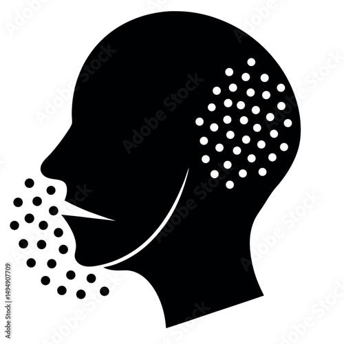 Medical Illustration of A Person Suffering From A Rash: A striking monochrome illustration of a human head depicting the appearance of a person struggling with a skin rash.