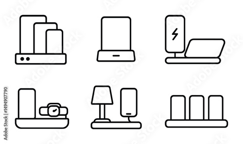 Technology devices outline icons set – sleek, linear, tech and gadget symbols
