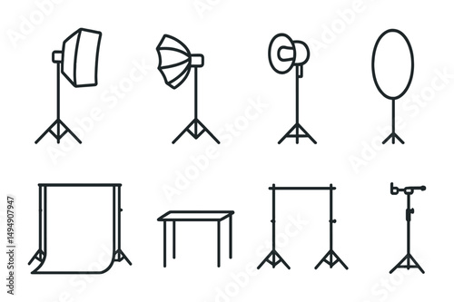 Photography studio equipment icons for design and creative projects