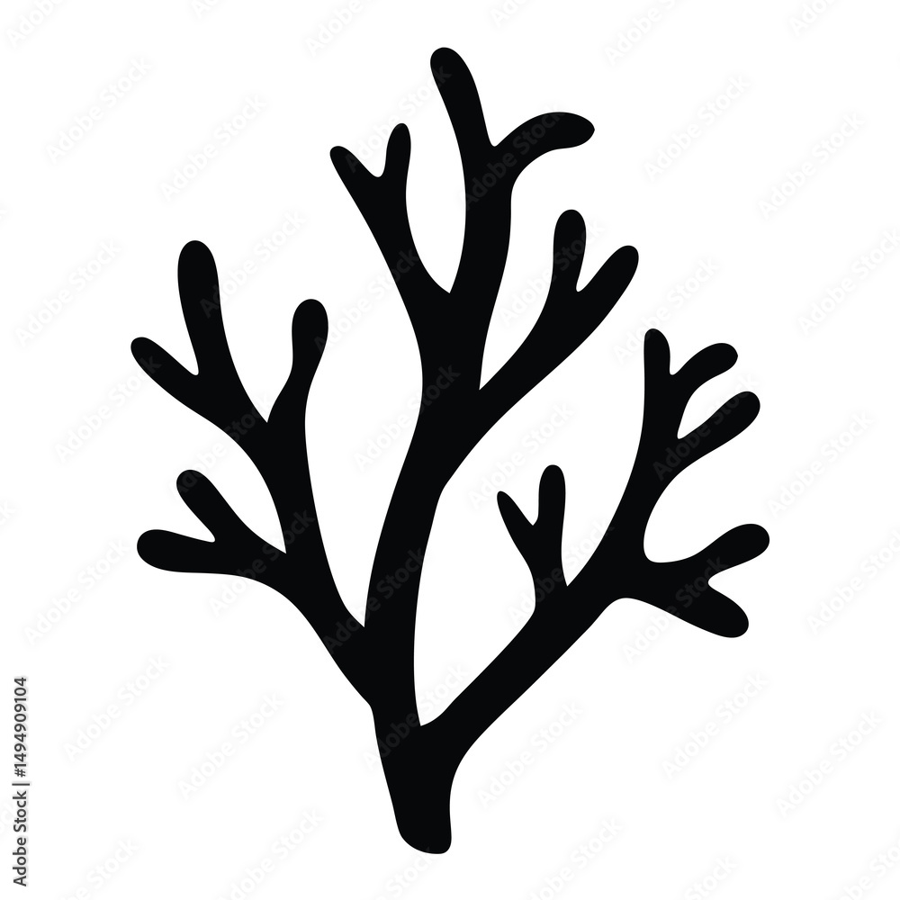 Obraz premium Abstract Black Seaweed Silhouette Isolated on White Background Detailed Illustration