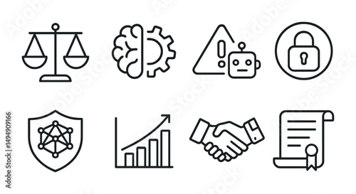 Law and technology line icons set – outline, solid, legal and digital symbols