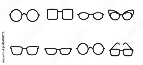 Eyewear silhouette icons set – outline, glasses, spectacles and vision symbols
