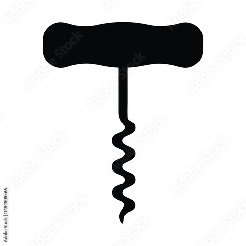 Simple Black Silhouette of a Corkscrew Wine Opener on a White Background